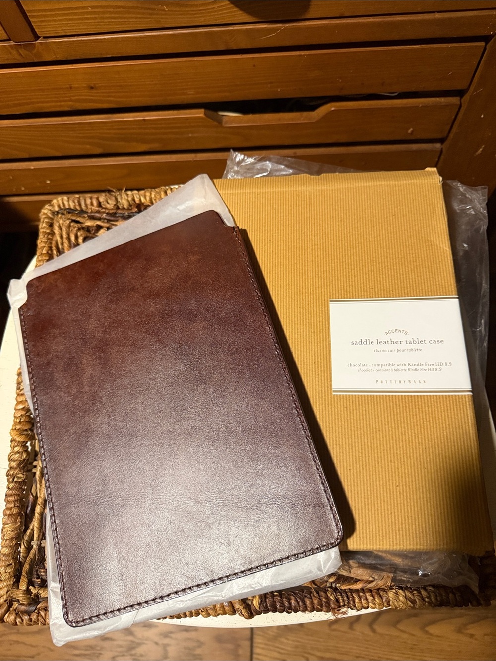 Pottery Barn Saddle Leather Tablet Case - Chocolate Brown BNWT